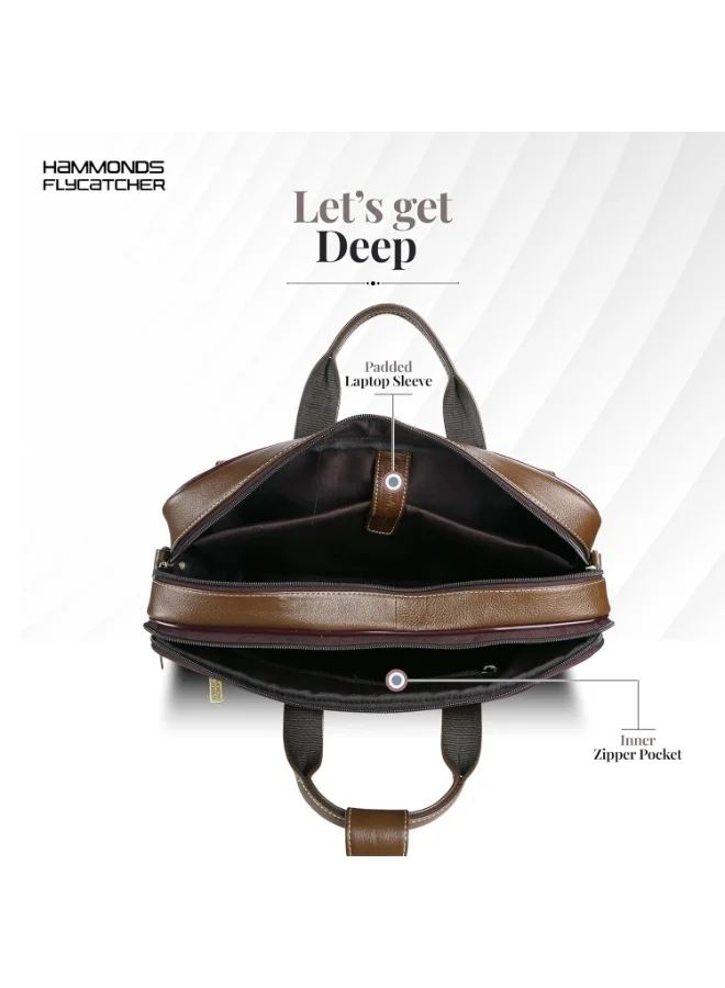 Hammonds Flycatcher  Genuine Leather Office Bag for Men, 15.6" Professional Leather Laptop Bag for Men for Office, Travel, Daily Use, Adjustable Strap & Multi Compartments-LB150 MH  | Best Price UAE